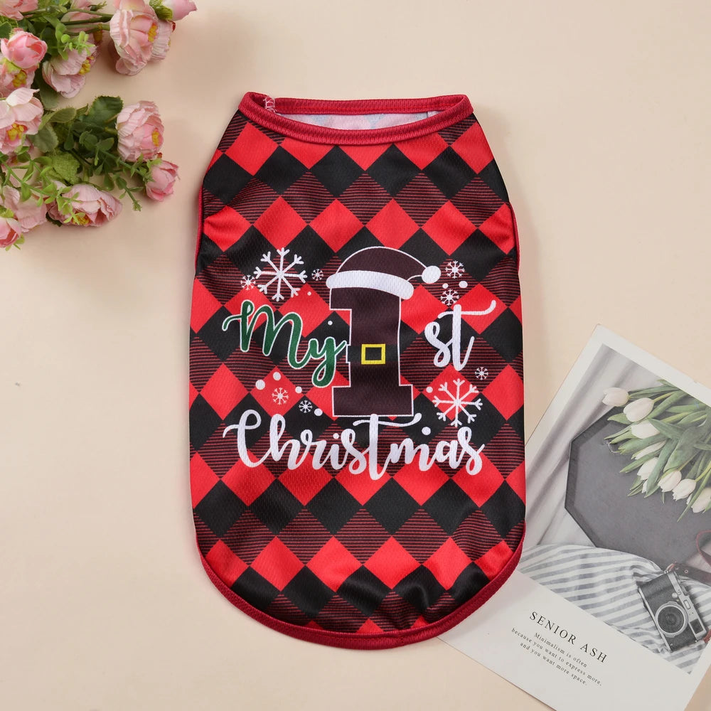Petspuff Christmas Dog Vest – Festive Santa Print T-Shirt | Small Dogs & Cats