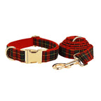 Petspuff Personalised Red Check Christmas Dog Collar & Lead Set – Engraved Name Tag & Bow