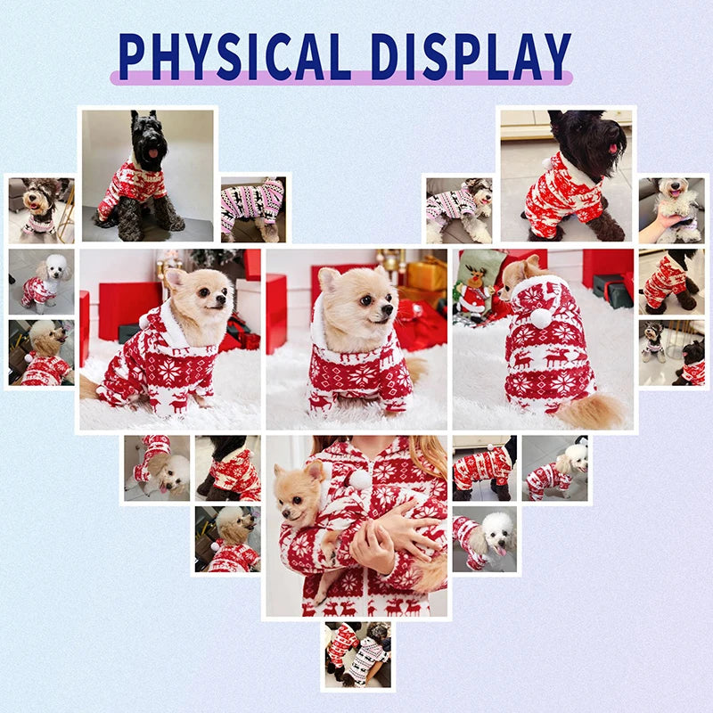 Petspuff Christmas Plush Dog Jumpsuit – Warm Festive Pyjamas | Small & Medium Dogs and Cats