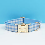 Petspuff Personalised Plaid Dog Collar, Harness & Lead Set – Engraved Name Tag & Bow | Style 29