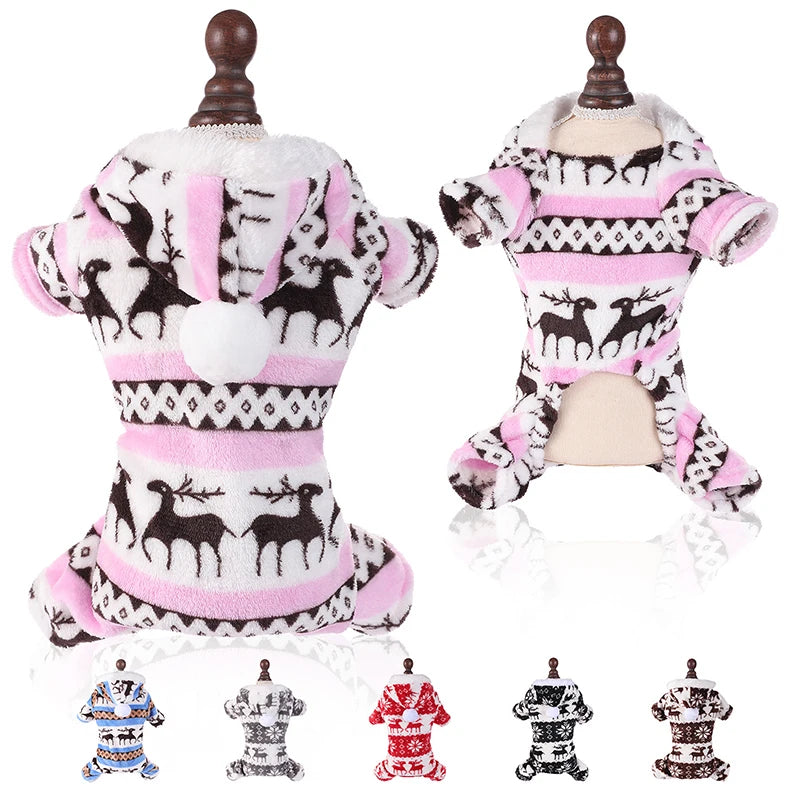 Petspuff Christmas Plush Dog Jumpsuit – Warm Festive Pyjamas | Small & Medium Dogs and Cats