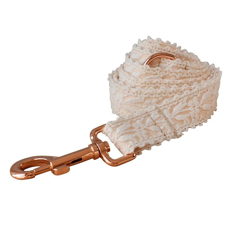 Petspuff Personalised Lace Dog Collar & Lead – Gold or Rose Gold, Engraved Nameplate | Wedding