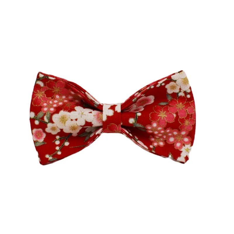 Petspuff Personalised Red Floral Cotton Dog Collar, Harness & Lead Set – Engraved Name Tag, Bow & Flower