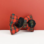 Petspuff Personalised Red Check Christmas Dog Collar & Lead Set – Engraved Name Tag & Bow
