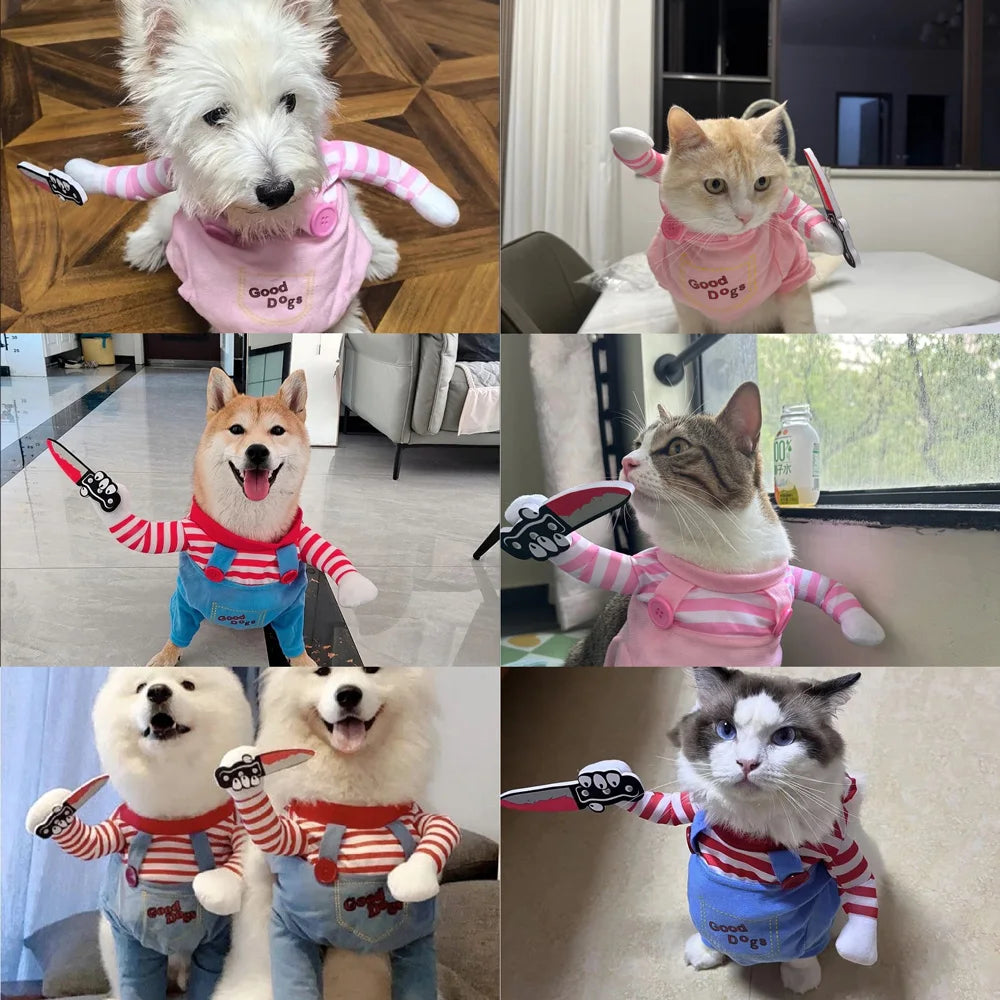 Petspuff Horror Doll Dog Costume – Funny Halloween Outfit with Toy Knife | Small to Large Dogs