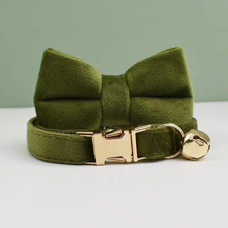 Petspuff Personalised Velvet Cat Collar with Bow & Bell – Engraved Name Tag | Kittens & Cats - Petspuff