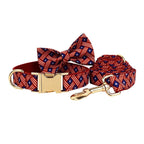 Petspuff Flag Print Cotton Dog Collar, Harness & Lead Set with Bow – XS–XL