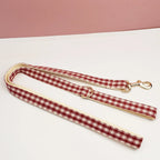 Petspuff Personalised Red Plaid Dog Collar, Harness & Lead Set – Engraved Name Tag & Bow | Christmas