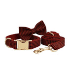 Petspuff Personalised Grey Check Dog Collar & Lead Set – Engraved Name Tag, Bow & Harness - Petspuff