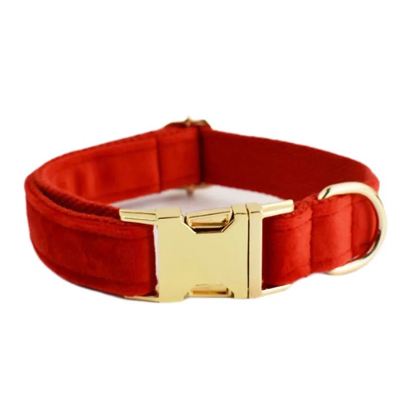 Petspuff Personalised Red Velvet Dog Collar & Lead Set – Engraved Name Tag, Bow & Harness - Petspuff