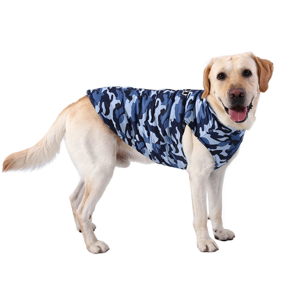 Petspuff Camouflage Fleece Dog Jacket – Windproof Winter Coat with D-Ring | Large Dogs