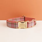Petspuff Personalised Plaid Dog Collar & Lead Set – Engraved Name Tag, Bow & Harness Options