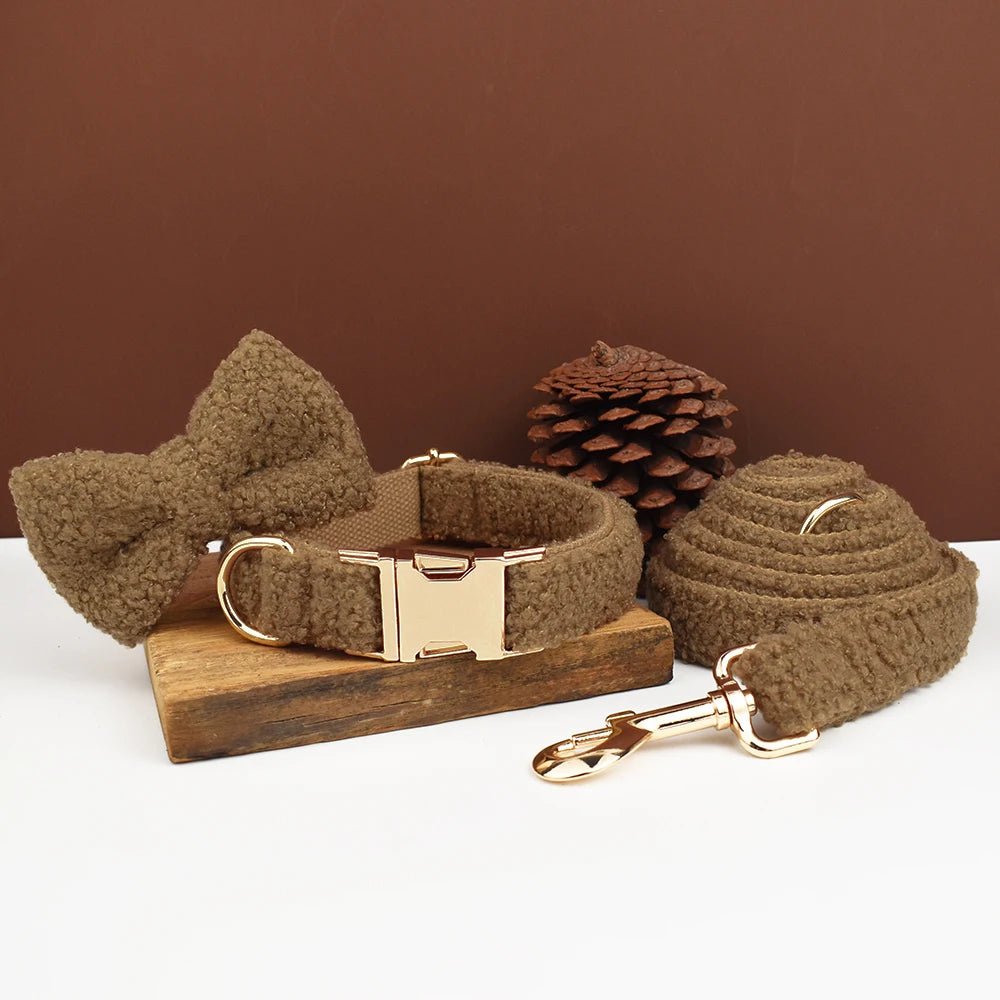 Petspuff Personalised Knitted Wool-Look Dog Collar & Lead Set – Engraved Name Tag | Winter & Christmas