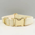 Petspuff Personalised Velvet Dog Collar with Gold Buckle, Bow Tie & Lead – Engraved Name Tag