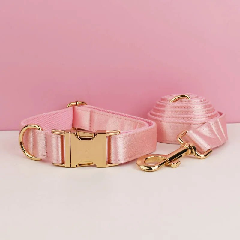 Petspuff Personalised Pink Crystal Print Dog Collar, Harness & Lead Set – Engraved Name Tag & Bow - Petspuff