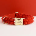 Petspuff Personalised Red Lace Wedding Dog Collar, Harness & Lead – Engraved Nameplate | 3-Piece Set