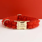 Petspuff Personalised Red Lace Wedding Dog Collar, Harness & Lead – Engraved Nameplate | 3-Piece Set