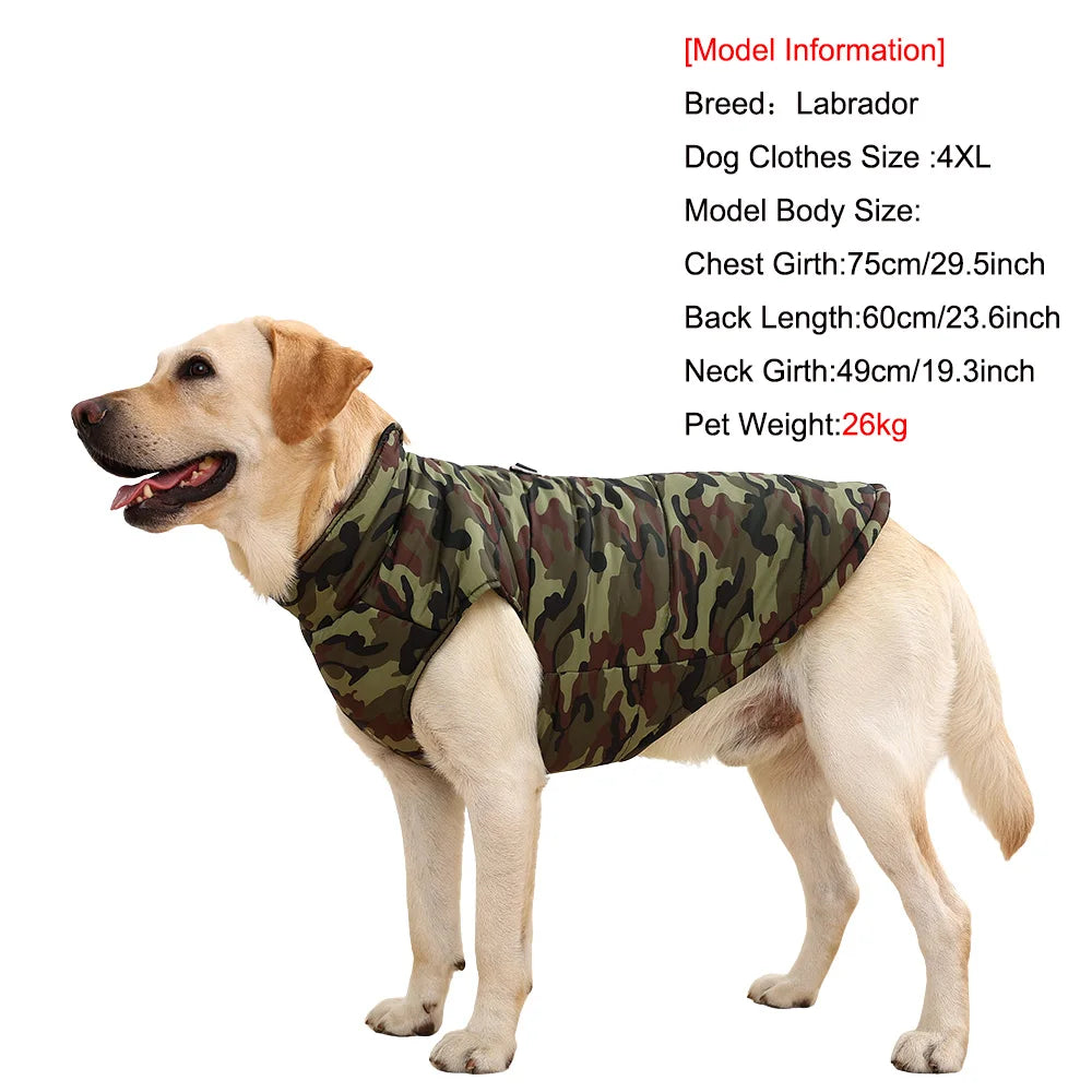 Petspuff Camouflage Fleece Dog Jacket – Windproof Winter Coat with D-Ring | Large Dogs