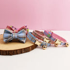 Petspuff Personalised Plaid Cat Collar with Bow Tie – Adjustable Safety Buckle & Name Tag