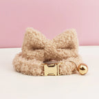 Petspuff Personalised Teddy Fleece Cat Collar with Bell & Bow Tie – Engraved Name Tag