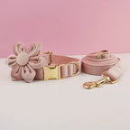Petspuff Personalised Pale Pink Velvet Dog Collar & Lead Set – Engraved Name Tag, Bow & Harness