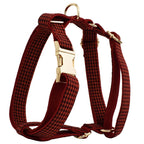 Petspuff Personalised Grey Check Dog Collar & Lead Set – Engraved Name Tag, Bow & Harness - Petspuff