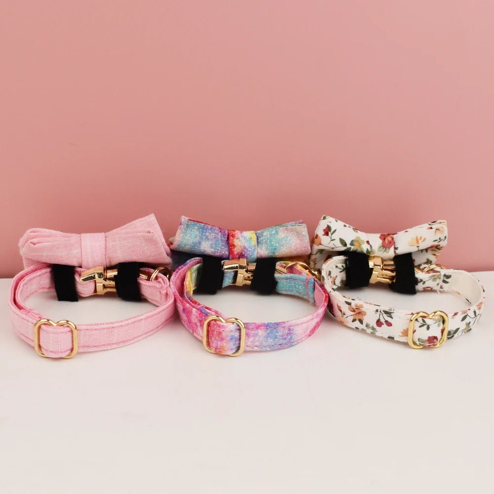 Petspuff Personalised Soft Cat Collar with Bow Tie – Safety Buckle & Engraved Name Tag | 8 Designs