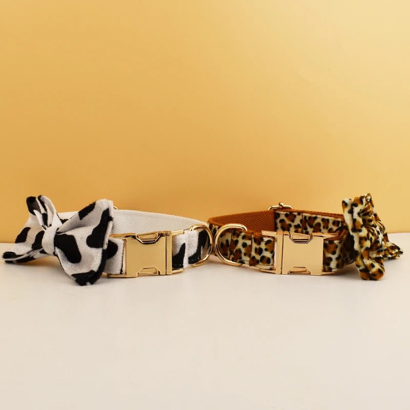 Petspuff Personalised Fruit & Animal Print Bow Tie Dog Collar & Lead – Engraved Name Tag | 8 Designs - Petspuff