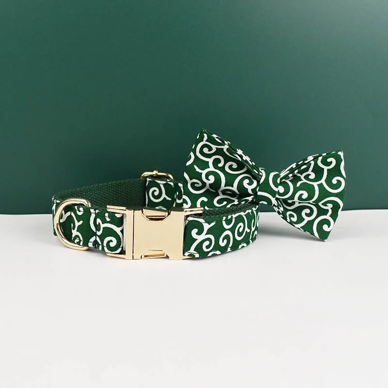 Petspuff Green Leaf Print Cotton Dog Collar, Harness & Lead Set with Bow – XS–XL