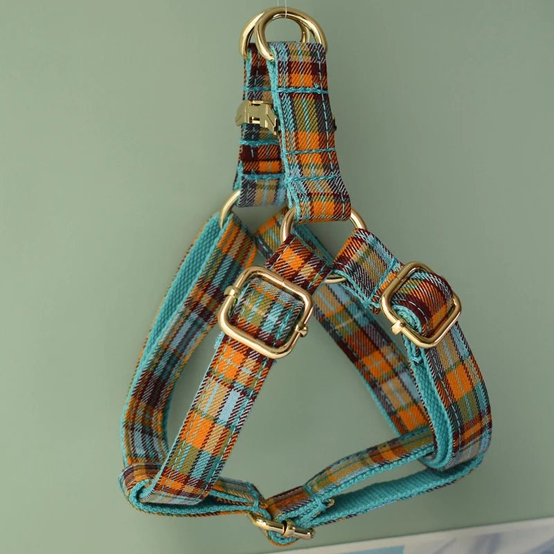 Petspuff Personalised Plaid Dog Harness & Lead with Bow – Engraved ID Tag | Christmas Dog Harness - Petspuff