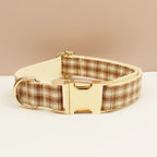 Petspuff Personalised Plaid Dog Collar, Harness & Lead Set – Engraved Nameplate & Bow | XS–XL
