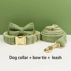 Petspuff Personalised Lime Green Dog Collar, Harness & Lead Set – Engraved Nameplate & Bow