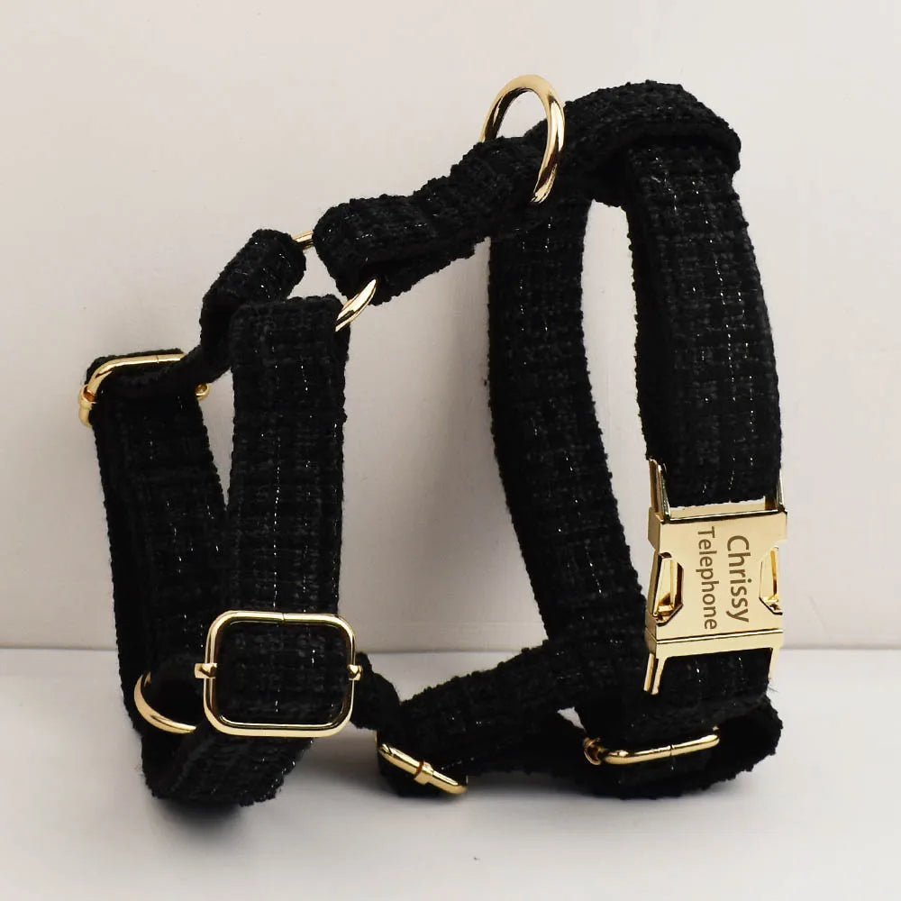 Petspuff Personalised Dog Collar with Free Engraved ID Tag – Matching Lead, Harness & Bow Set