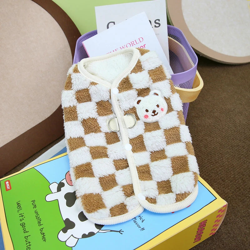 Petspuff Plaid Fleece Dog Vest Jacket – Warm Winter Coat | Small Dogs & Cats