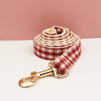 Petspuff Personalised Red Plaid Dog Collar, Harness & Lead Set – Engraved Name Tag & Bow | Christmas