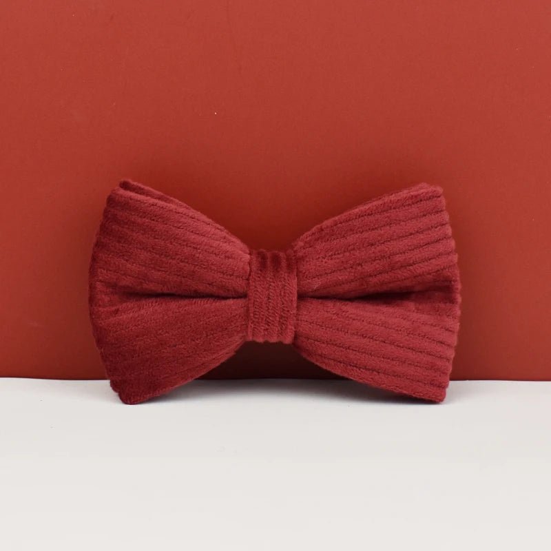 Petspuff Personalised Wine Red Corduroy Dog Collar & Lead Set – Engraved Name Tag, Bow & Harness