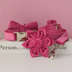 Petspuff Velvet Dog Collar & Lead with Flower or Bow – Soft & Durable for Medium & Large Dogs | S–XL