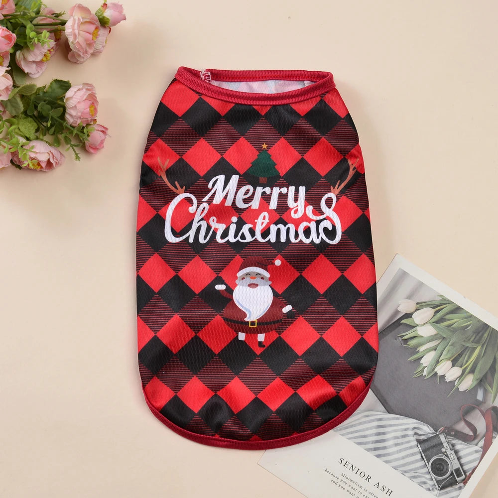 Petspuff Christmas Dog Vest – Festive Santa Print T-Shirt | Small Dogs & Cats
