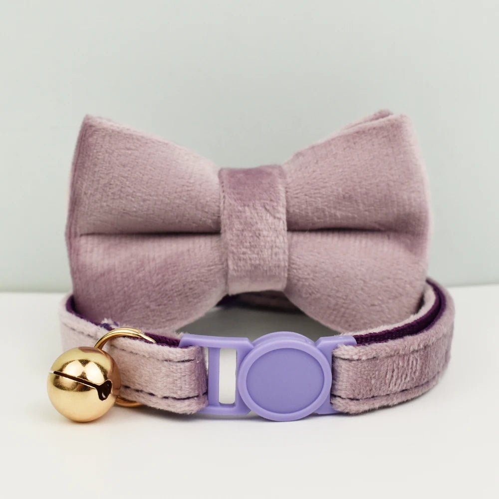 Petspuff Velvet Cat Collar with Bow Tie & Breakaway Safety Buckle – 14 Colours - Petspuff