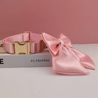 Petspuff Personalised Pink Print Dog Collar & Lead for Medium & Large Dogs – Engraved Name Tag & Bow