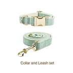 Petspuff Personalised Light Green Corduroy Dog Collar & Lead Set – Engraved Name Tag, Bow & Harness