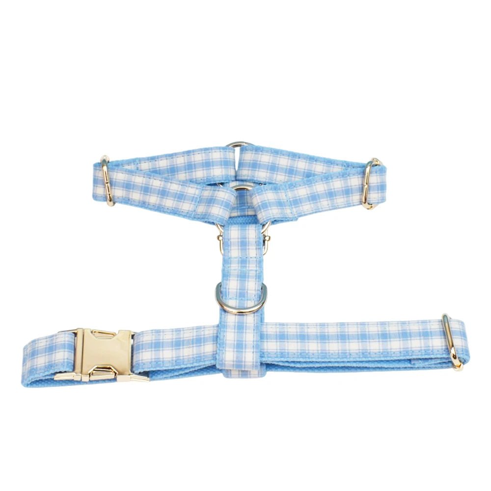 Petspuff Personalised Plaid Dog Collar, Harness & Lead Set – Engraved Name Tag & Bow | Style 29