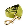 Petspuff Personalised Avocado Green Velvet Dog Collar & Lead Set – Engraved Name Tag, Bow & Harness - Petspuff