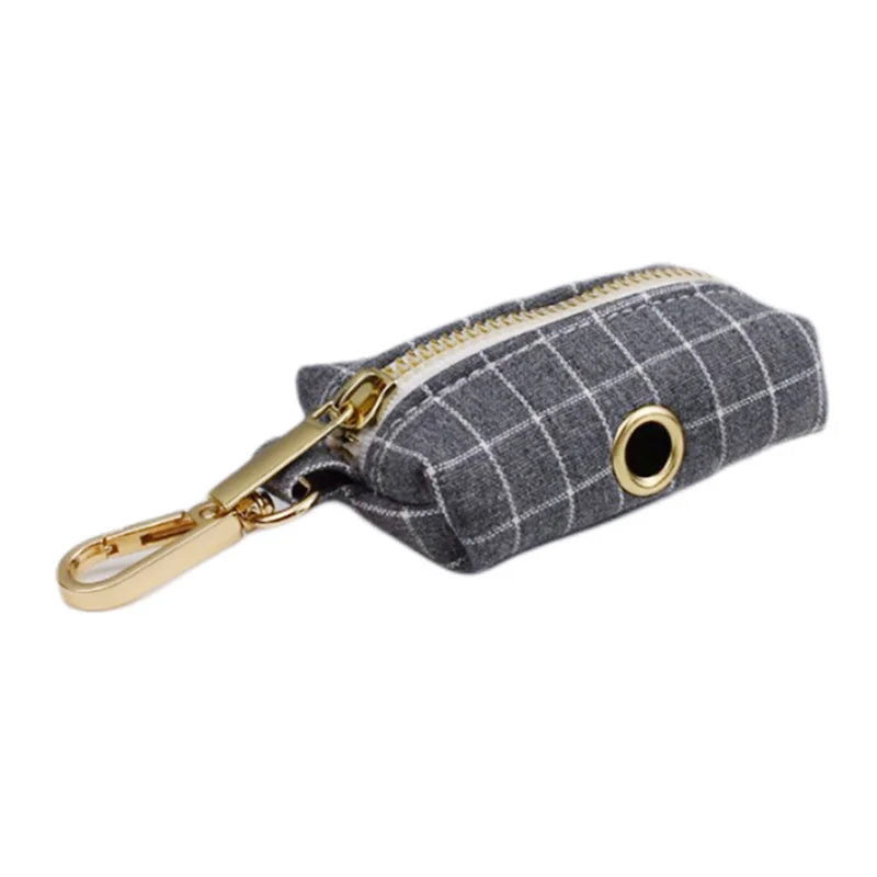 Petspuff Personalised Grey Check Dog Collar, Harness & Lead Set – Engraved Name Tag, Bow & Poop Bag Holder