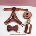 Petspuff Personalised Dusty Pink Velvet Dog Collar & Lead Set – Engraved Name Tag, Bow & Harness