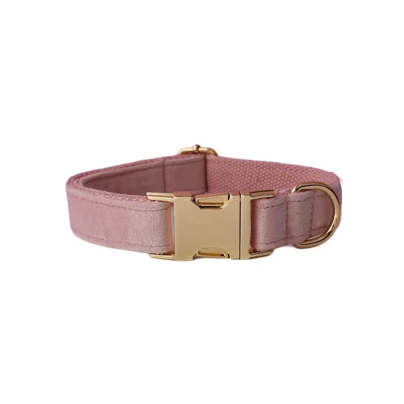 Petspuff Personalised Pale Pink Velvet Dog Collar & Lead Set – Engraved Name Tag, Bow & Harness