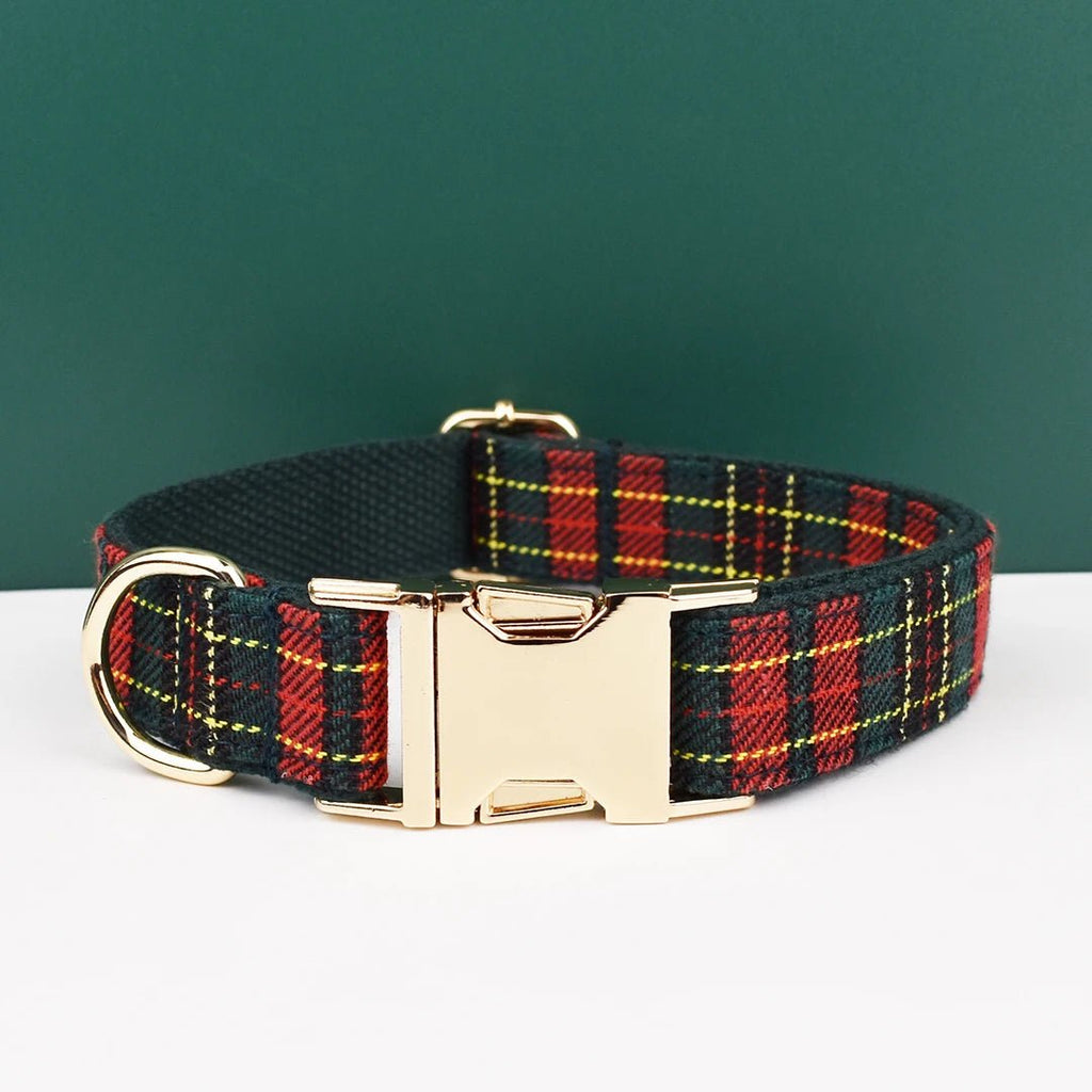 Petspuff Personalised Plaid Print Dog Collar & Lead – Engraved Name Tag | 3 Colours, S–XL