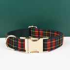 Petspuff Personalised Plaid Print Dog Collar & Lead – Engraved Name Tag | 3 Colours, S–XL