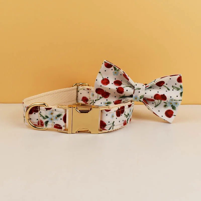 Petspuff Personalised Fruit & Animal Print Bow Tie Dog Collar & Lead – Engraved Name Tag | 8 Designs - Petspuff