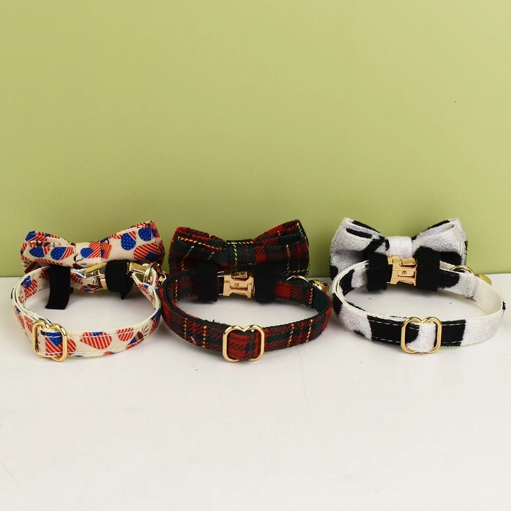 Petspuff Personalised Bow Cat Collar with Bell & Safety Buckle – Engraved Name Tag | 6 Colours